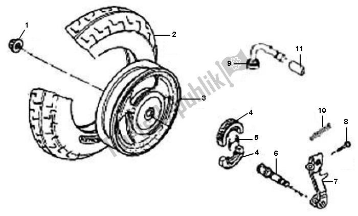 All parts for the Rear Wheel of the BTC Grand Retro Grande 50 2000 - 2010