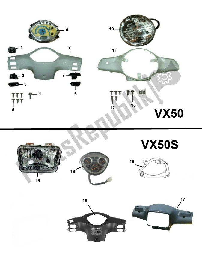 Alle onderdelen voor de Koplamp van de BTC Riva 50 2000 - 2010