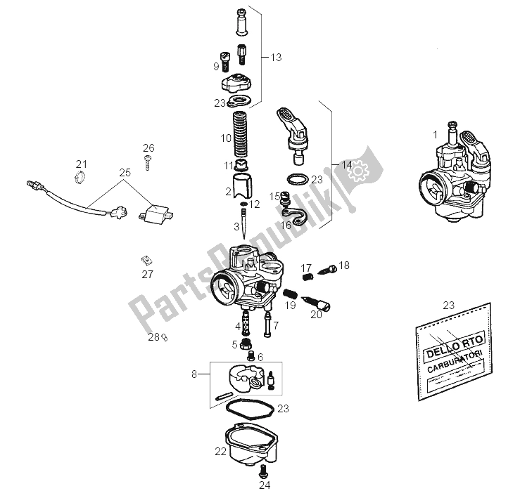 Todas las partes para Carburador de Derbi Senda 50 SM X Trem E2 2A Edicion 2005