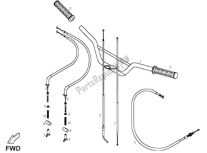 All parts for the Handlebar of the Derbi DXR 200 CC 2005