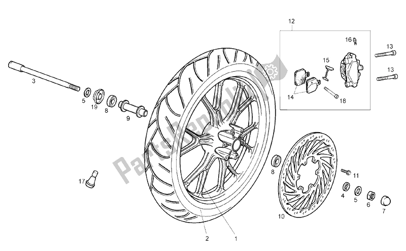 All parts for the Front Wheel (2) of the Derbi Mulhacen Cafe 125 E3 2008