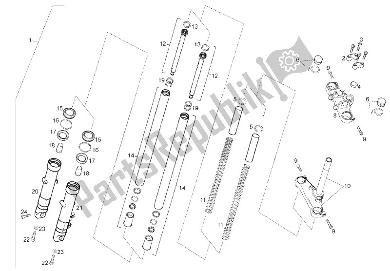 All parts for the Front Fork of the Derbi Mulhacen 125 4T E3 2007