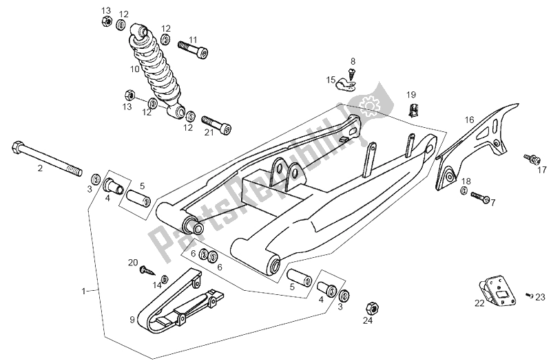 All parts for the Swing Arm - Shock Absorber of the Derbi Senda 50 R X Trem E2 3 VER 2008