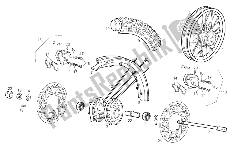 All parts for the Front Wheel of the Derbi Senda 50 SM Black DRD Edition 2005
