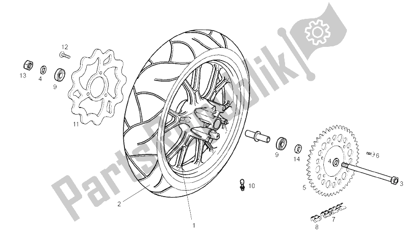 Alle onderdelen voor de Achterwiel van de Derbi Senda 50 SM DRD Racing LTD Edition E2 2006