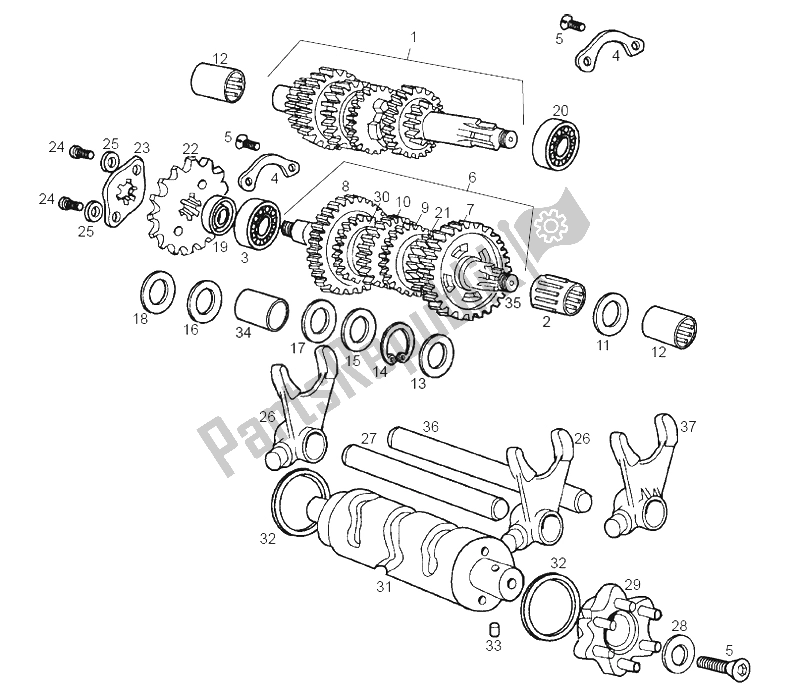 All parts for the Gear Box of the Derbi Senda 50 R Black Devil 2A Edicion 2003