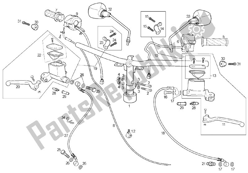 Alle onderdelen voor de Stuur - Controles van de Derbi GP1 LOW Seat 250 CC E3 2 VER 2007