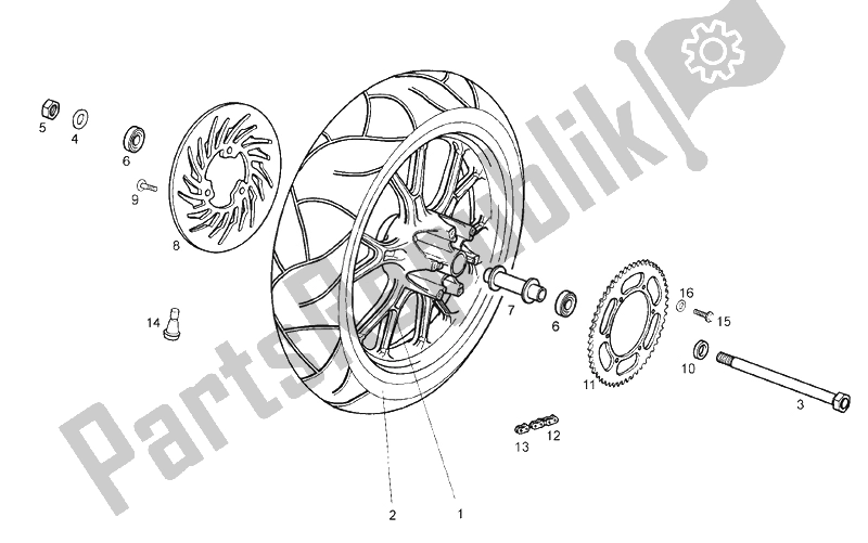 All parts for the Rear Wheel (2) of the Derbi Mulhacen Cafe 125 E3 2008