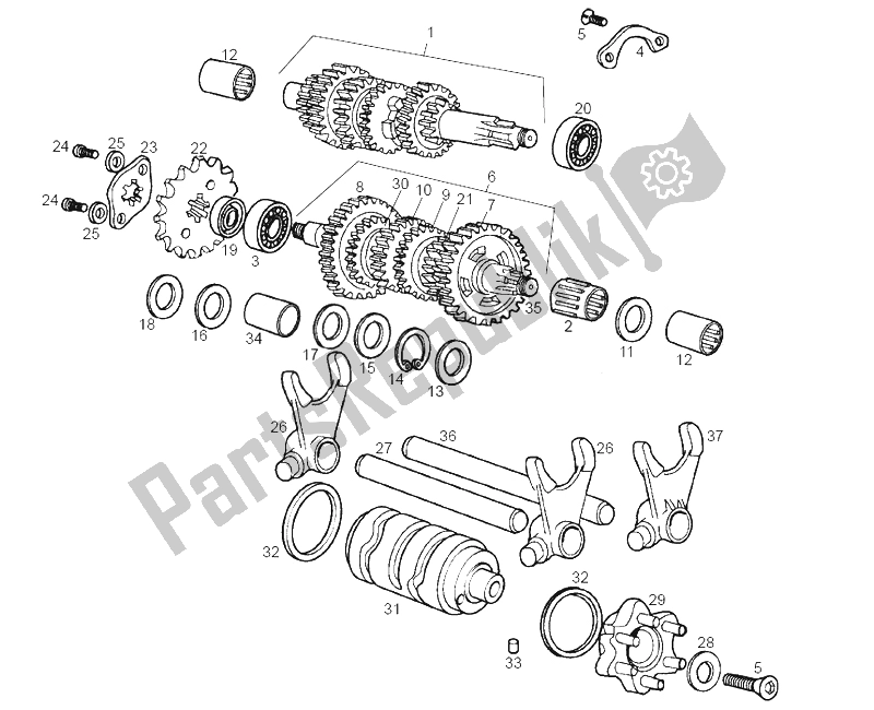 All parts for the Gear Box of the Derbi Senda 50 R X Race E2 4 Edicion 2006