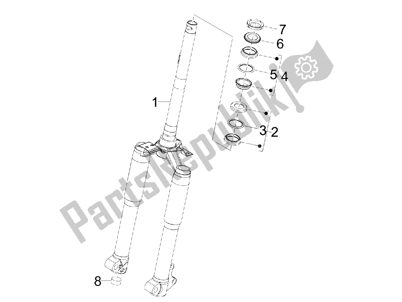 All parts for the Fork/steering Tube - Steering Bearing Unit of the Derbi Sonar 150 4T 2009