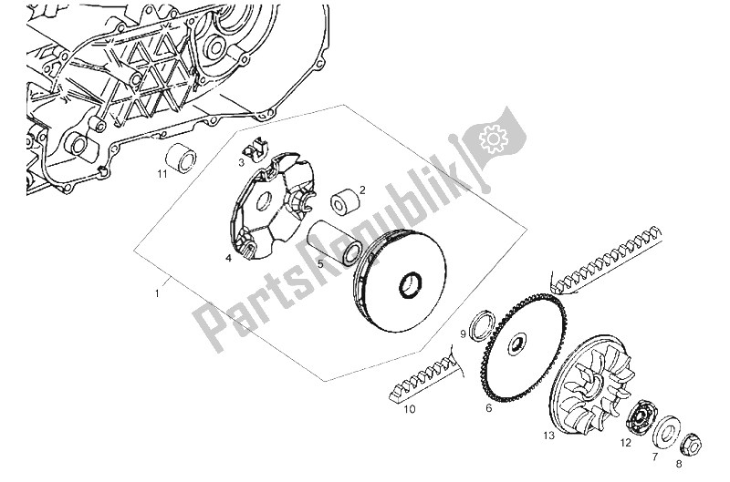 All parts for the Variator of the Derbi Boulevard 50 CC 2T E2 2009