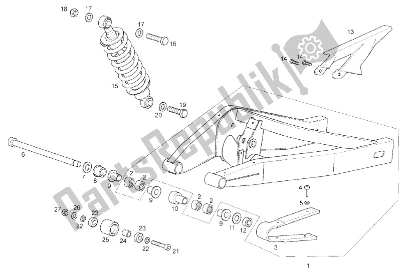 All parts for the Swing Arm - Shock Absorber of the Derbi GPR 125 4T E3 2009