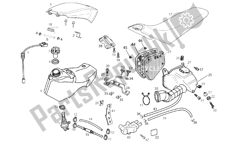 All parts for the Tank - Air Box - Saddle of the Derbi Senda R DRD X Treme 50 2T E2 2014