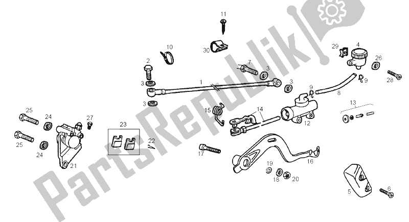 All parts for the Rear Brake of the Derbi Senda 50 R X Race E2 3A Edicion 2005