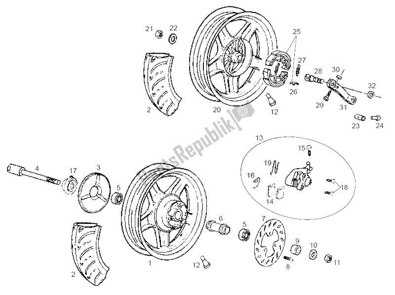 Todas as partes de Roda Da Frente do Derbi Atlantis Bullet 1A Edicion 50 2003