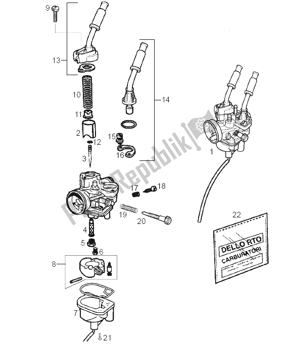 Toutes les pièces pour le Carburateur du Derbi GPR 50 Replica Malossi E2 2 VER 2007