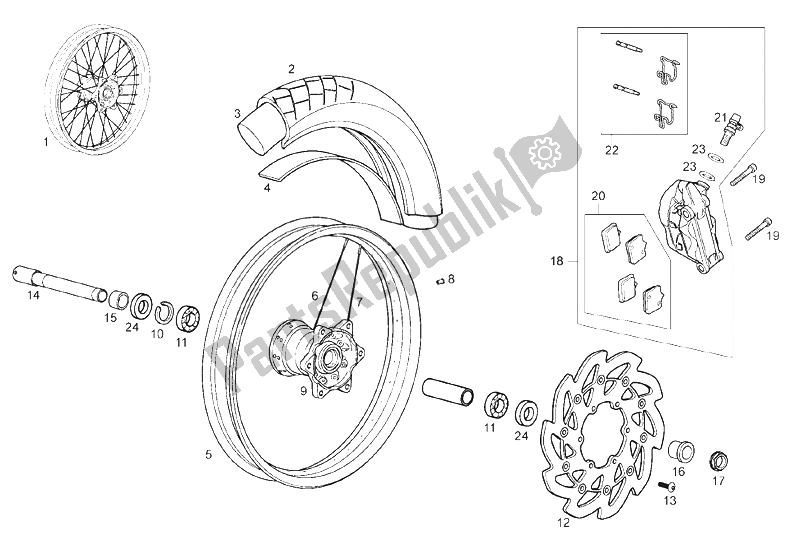 All parts for the Front Wheel of the Derbi Mulhacen 659 E2 E3 2006
