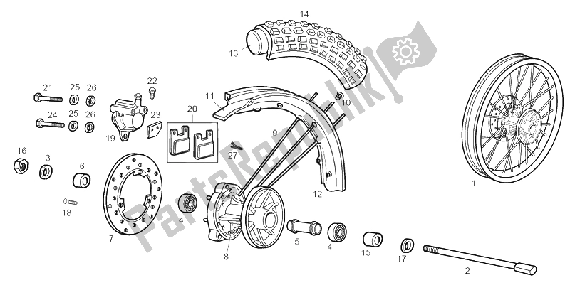 All parts for the Front Wheel of the Derbi Senda 50 R Racer 2002