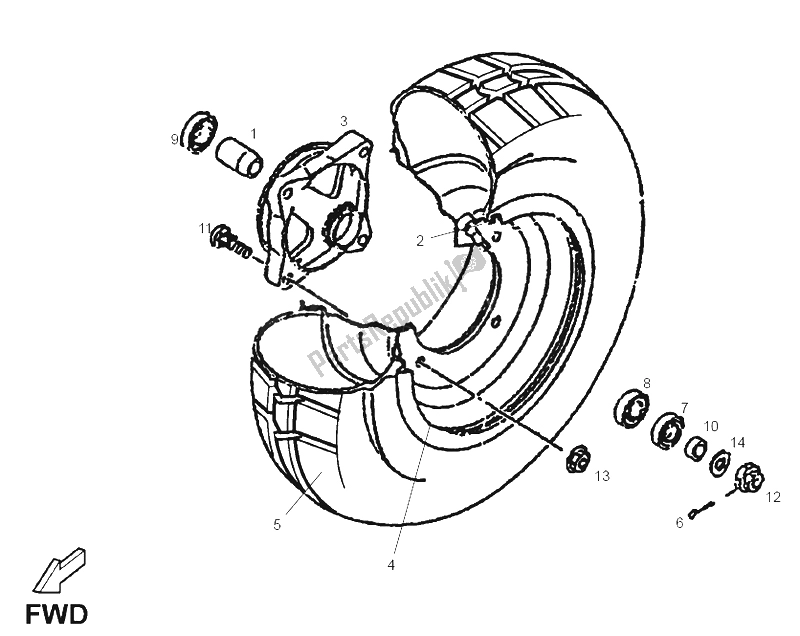 All parts for the Front Wheel of the Derbi DXR 200 CC 2005