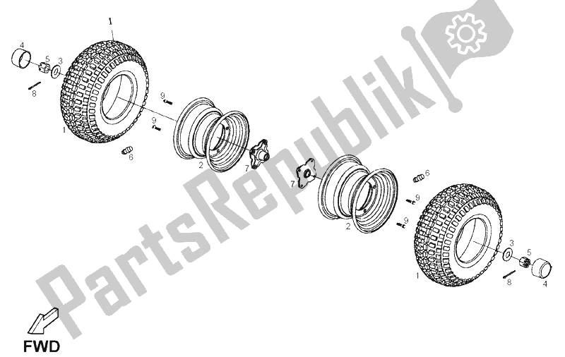 All parts for the Rear Wheel of the Derbi DFW 50 CC E2 2005