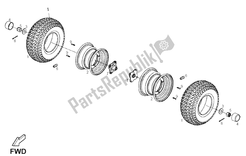 All parts for the Rear Wheel of the Derbi DFW 50 CC E2 2005