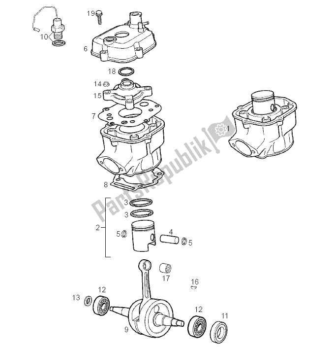 Toutes les pièces pour le Arbre D'entraînement - Cylindre - Piston du Derbi GPR 50 Replica R E2 3 VER 2006