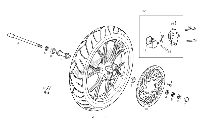 Toutes les pièces pour le Roue Avant du Derbi GPR 50 R E2 Replica 2 VER 2008