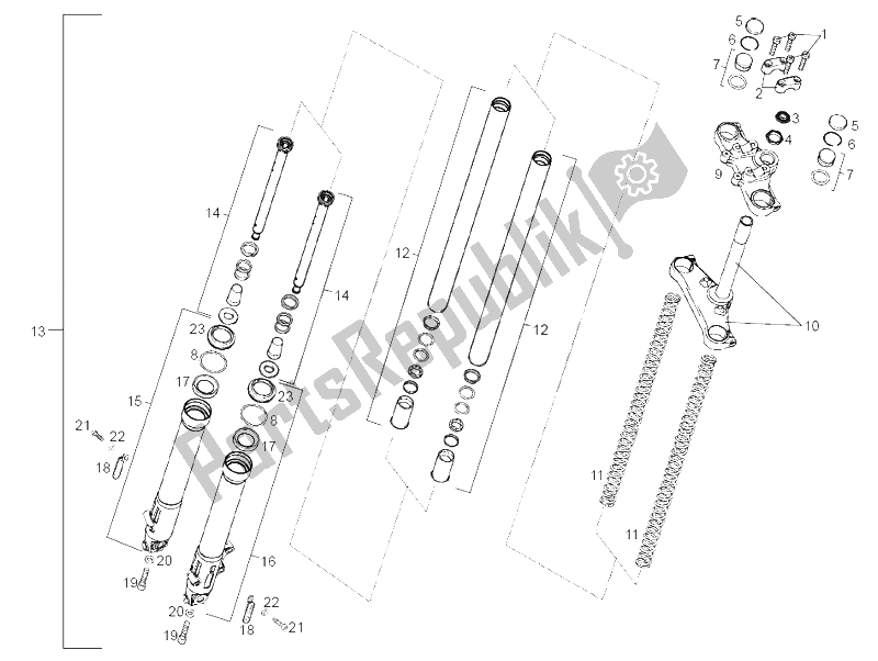 All parts for the Front Fork of the Derbi Senda 50 R X Race E2 2004