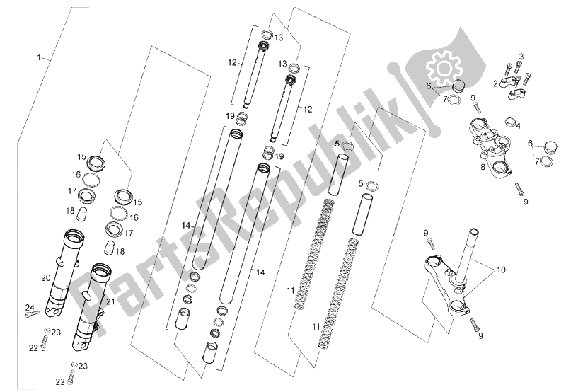 All parts for the Front Fork of the Derbi Cafe 125 E3 2008