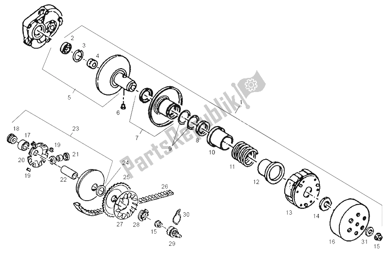 Toutes les pièces pour le Variateur du Derbi Atlantis O2 Bullet E2 2A ED 50 2003