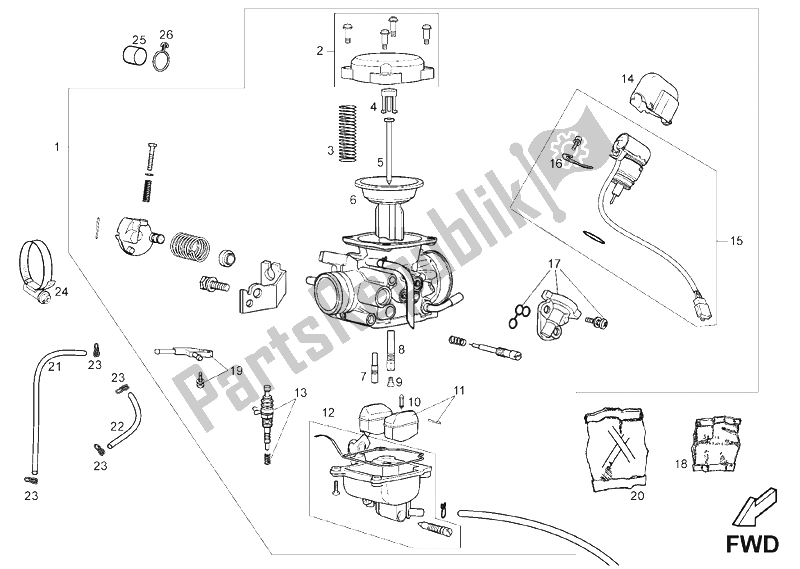 Toutes les pièces pour le Carburateur du Derbi Mulhacen 125 4T E3 2007