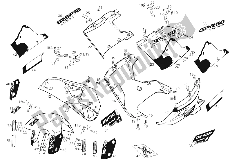 Tutte le parti per il Cornice (2) del Derbi GPR 50 Replica E2 2A Edicion 2005