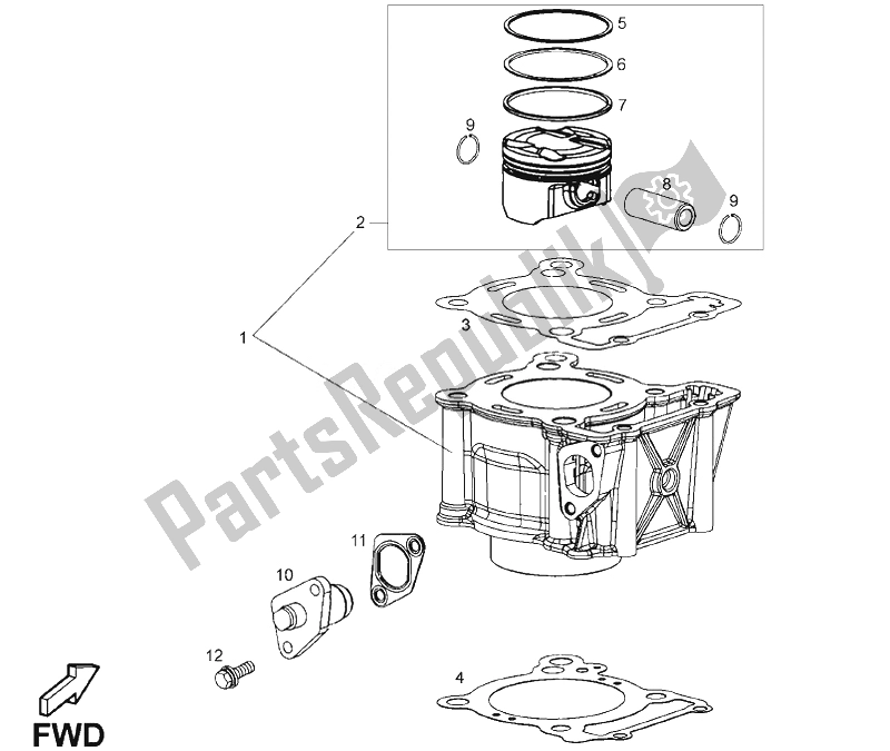 All parts for the Cylinder - Piston of the Derbi Terra Adventure E3 125 2008