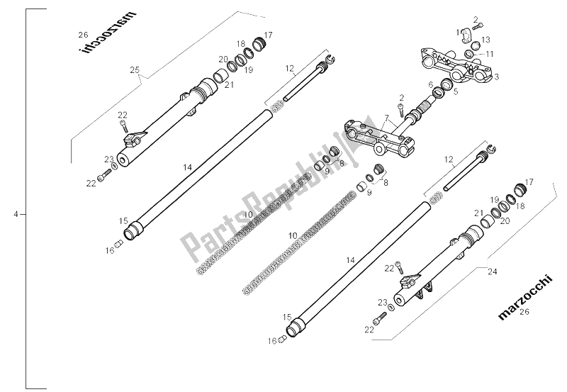 Tutte le parti per il Forcella Anteriore del Derbi Senda 50 SM DRD Racing E2 2 VER 2005