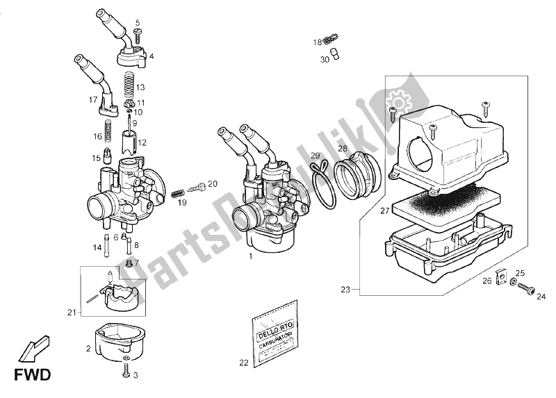 Tutte le parti per il Carburatore del Derbi Variant Courier E2 50 2007