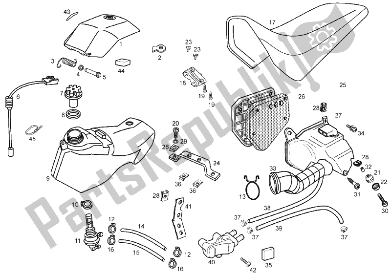 Alle onderdelen voor de Tank van de Derbi Senda 50 R X Trem E2 3 VER 2008