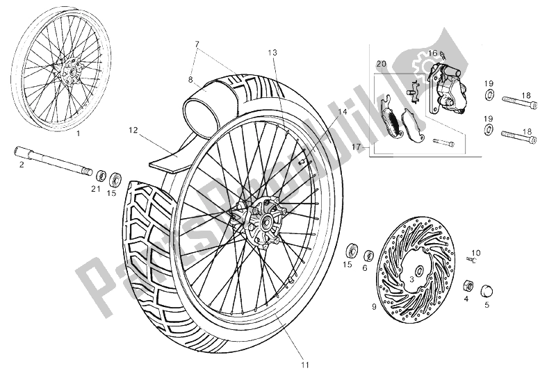 All parts for the Front Wheel of the Derbi Terra E3 125 2007