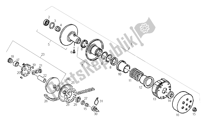 All parts for the Variator of the Derbi GP1 2A Edicion 50 2002