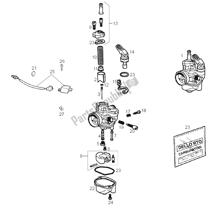 All parts for the Carburettor of the Derbi Senda 50 R X Race E2 3A Edicion 2005