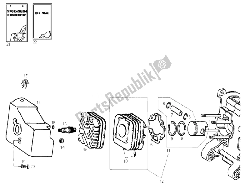 All parts for the Cylinder-piston-wrist Pin Unit of the Derbi Atlantis 50 2T Bullet 2010