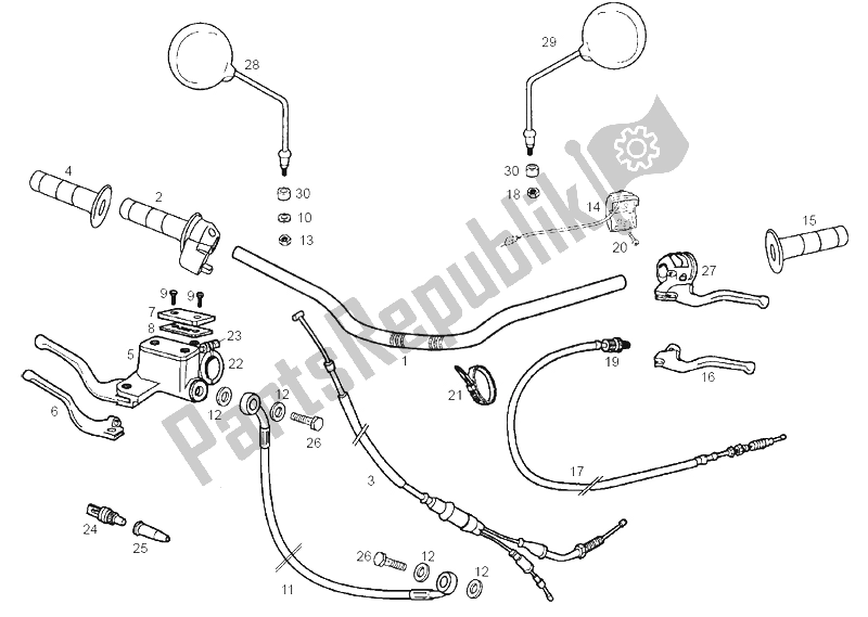 All parts for the Handlebar - Controls of the Derbi Senda 50 R X Race E2 3A Edicion 2005
