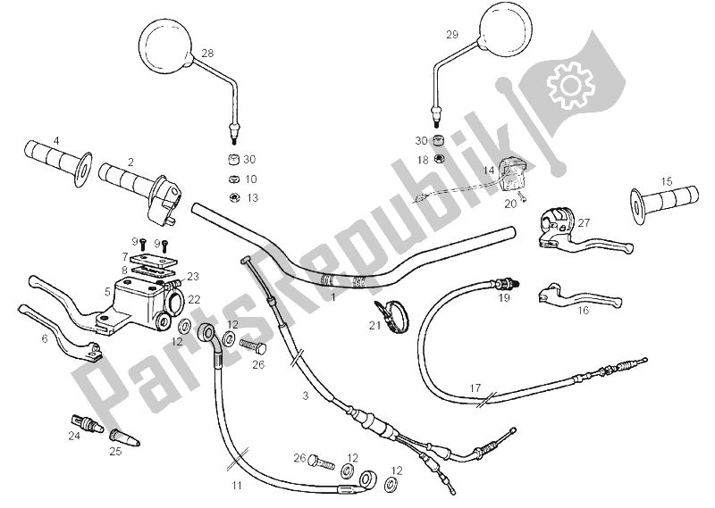 Todas as partes de Guiador - Controles do Derbi Senda 50 R X Race E2 3A Edicion 2005