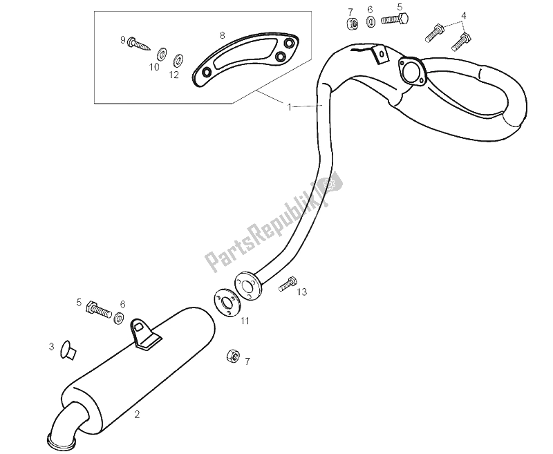All parts for the Exhaust Unit of the Derbi Senda 50 SM X Race E2 3 Edicion 2007