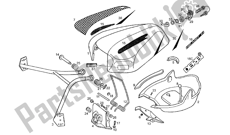 All parts for the Tank Cover of the Derbi GPR 50 R Export 1997