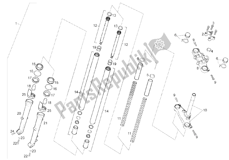 All parts for the Front Fork of the Derbi Terra 125 4T E3 2007