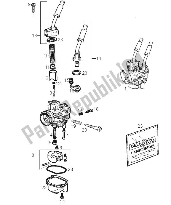 Todas las partes para Carburador de Derbi GPR 50 Racing E2 2A Edicion 2004