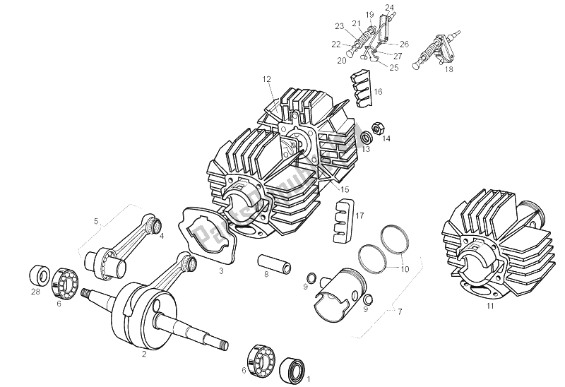 All parts for the Cylinder - Head - Piston of the Derbi Variant Revolution E2 50 2004