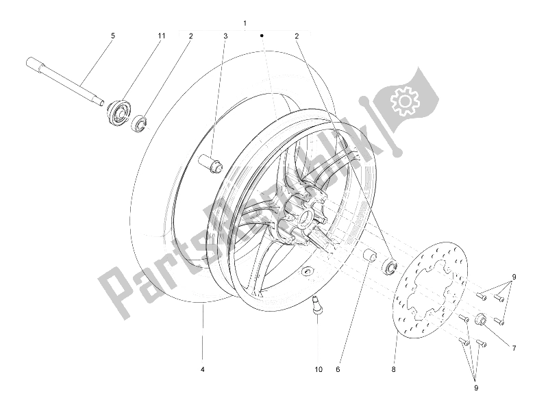 All parts for the Front Wheel of the Derbi Sonar 150 4T 2009