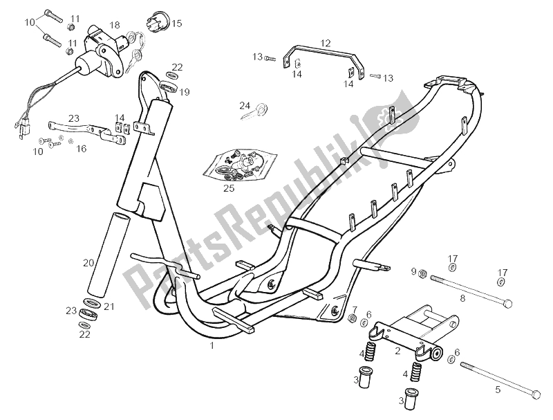 Todas las partes para Soporte Central de Derbi Atlantis Red Bullet E1 50 2003