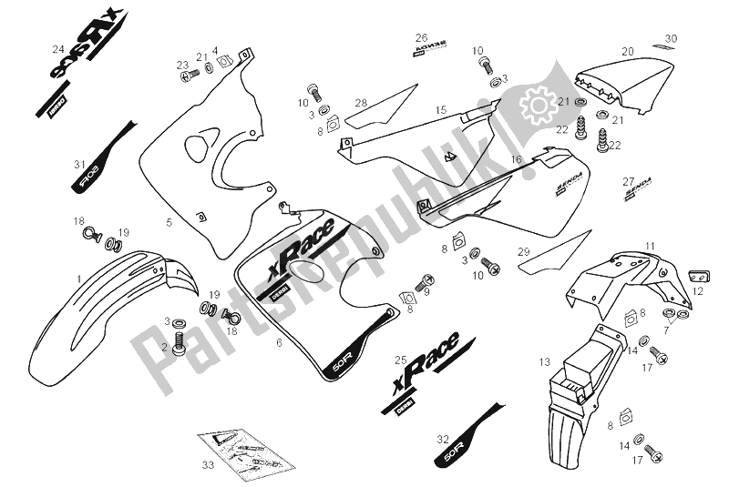 All parts for the Frame of the Derbi Senda 50 R X Race E2 2004